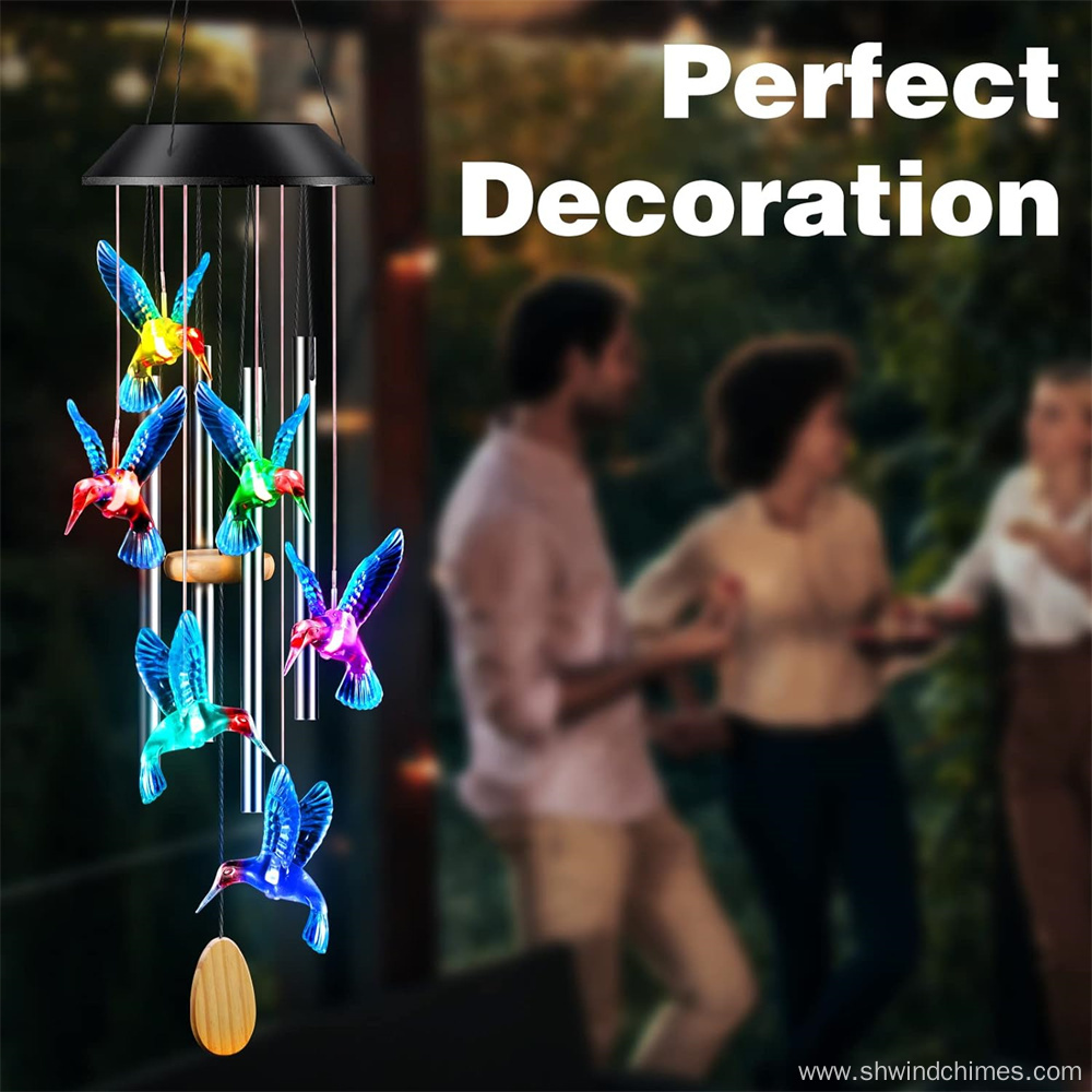 Color-Changing Hummingbird Solar Wind Chimes for Outdoor Use
