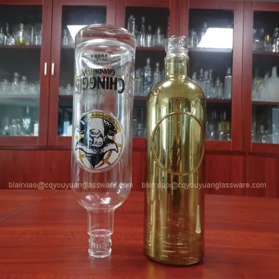 Electroplate 750ML Flask Glass Bottle Gold Vodka Bottle