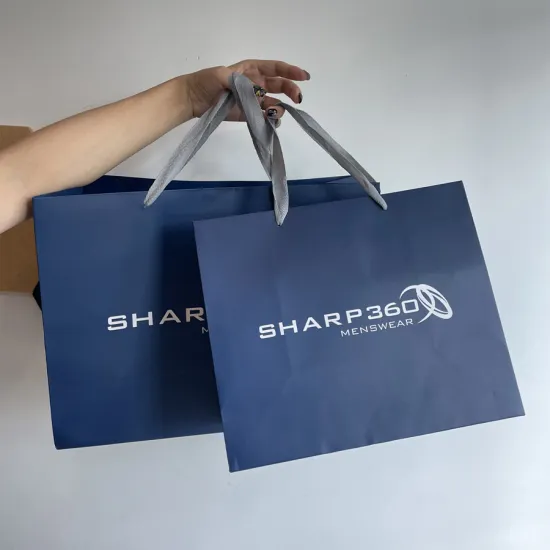 Custom Printed Blue Paper Bags for Business Advertising and Promotional Gifts