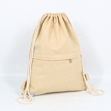Customized Cotton Sports Drawstring Backpack with Zipper for Kids