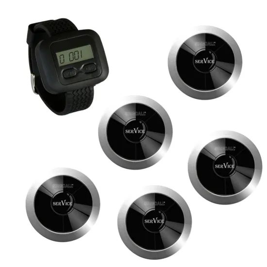 SINGCALL Wireless Restaurant Calling System, 1 WatchReceiver and 5 Service Call Buttons APE310, waterproof pager