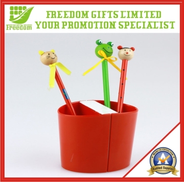 Plastic Durable Red Logo Printed Pencil Holder (FREEDOM-PT002)