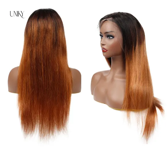 Uniky 1B 4 30 Blonde Brazilian Straight Lace Front Wig 13x4 Colored Ombre Human Hair Wigs Pre Plucked Remy Brown Lace Front Wig