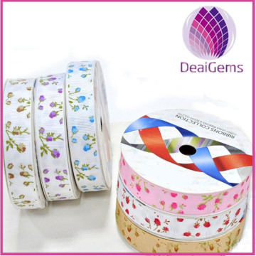 Flower grosgrain ribbon,5/8 inch with single-side printed flower,bowknot,100yards / roll.