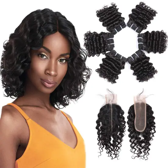 Uniky 10A Deep Wave 3 Bundles Short Brazilian Virgin Hair Weave Bundles Deep Wave Curly Human Hair Bundles Sew in Extension