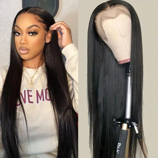 Brazilian Human Hair Lace Front Wig,Straight Virgin Hair Lace Wig For Black Women,Pre Pluck Lace Wig With Baby Hair