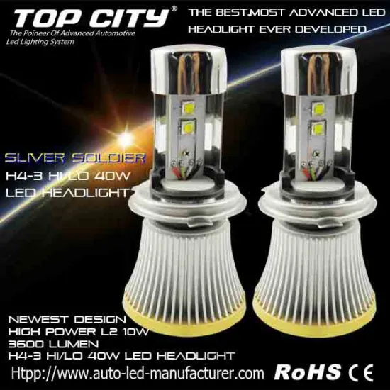 Super Bright 3600LM high/low beam H4 car led headlight,H4 40W H/L led headlight