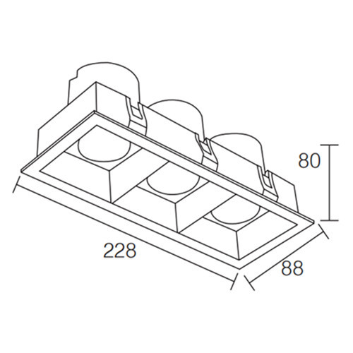 LEDER Retangular Interior 12W * 3 LED Downlight