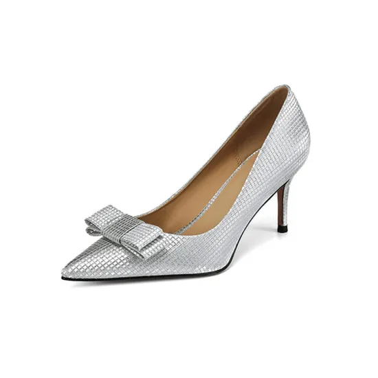 Ladies Pointed Toes Clastic Gradient Glitter Bowtie