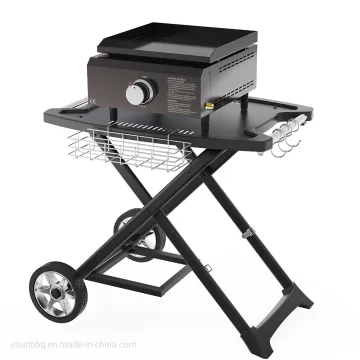 Esun Outdoor Tabletop Teppanyaki Grilll BBQ Griddle Propane Plancha Hot Plate with Trolley