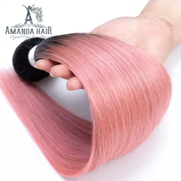 Amanda Ombre color 100% Brazilian Human hair Extensions  Two Tone colored Human Hair bundles with closure T1B Light Pink