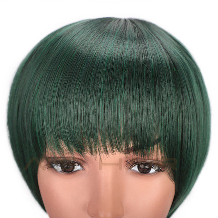 Aisi Hair Green Black Mixed Colors Short Straight Bob Wigs Synthetic Short Straight Bob Wigs For Women