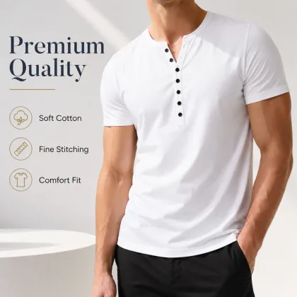 Men's Short Sleeve Henley Shirt T-Shirt