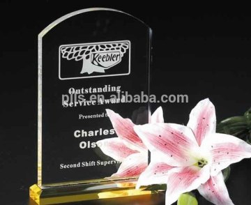 crystal award with yellow base crystal shield award