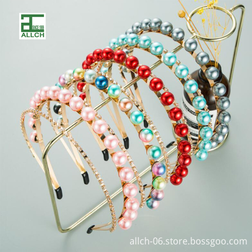 ALLCH RTS 2023 Handmade Sparkle Crystal Headband with Pearls and Rhinestones for Women