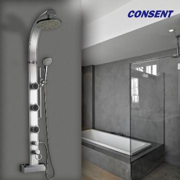 Silver Aluminum Shower panel with three body jets of massage spray