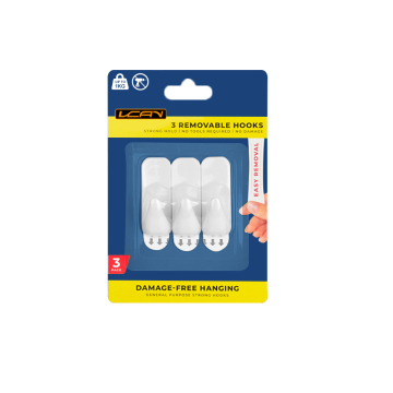 3PK Strong Adhesive Wall Hooks - Reusable Heavy Duty Hanging Hooks