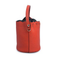 Pouch with Drawstring Burgundy Leather Bucket Bag