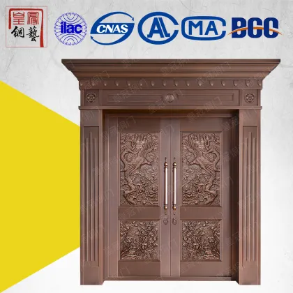Diversified arched shape copper door solid teak copper double doors