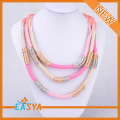 Varied Color Pink Rope Triple Stands Necklace