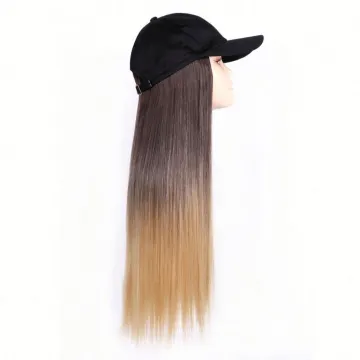Long Synthetic Baseball Hair Wig Natural Black / Brown Straight Wigs Naturally Connect Synthetic Hat Wig Adjustable For Girl