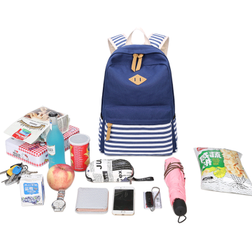 Leichte Multi-Pockets Student Canvas Rucksack Streifen mit hoher Qualität