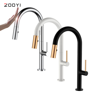 ZOOYI Modern Brass Kitchen Faucet - 3 Colors Pull Down Automatic Sensor Kitchen Taps