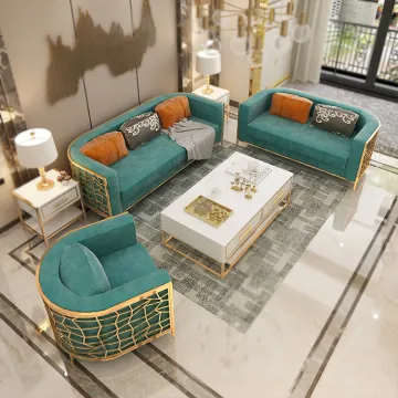 Light luxury velvet gold metal base sofa set