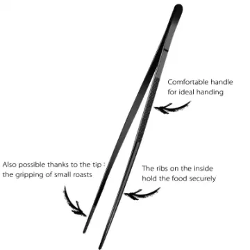 12-Inch Professional Kitchen Cooking Stainless Steel Black Coated Tongs