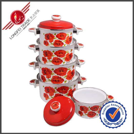 5 PCS Eco-Friendly Beautiful Cast Iron Enamel Cookware Set with Lid
