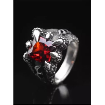 "Dragon Claw" Hand-Crafted Silver Ring embedded