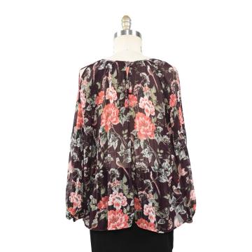 Dames lente zomer bedrukte kristal geplooide blouse