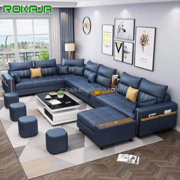 Hot Sales: Custom U Shape L-Shaped Leather Fabric Sofa with USB Port
