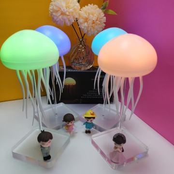 Indoor Portable RGB Color Changing Jellyfish Lamp with Voice Control, USB Rechargeable LED Night Light for Bedroom