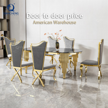 Metal de 8 plazas y piedra Juego de comedor de lujo moderno italiano con mesa de mármol