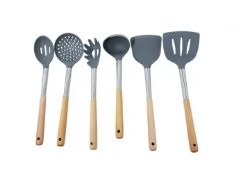 6pcs Silicone Kitchen Utensil Set With Wood Handle