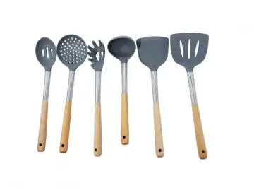 6pcs Silicone Kitchen Utensil Set With Wood Handle