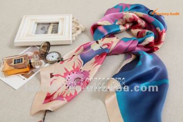 Ladies' real silk square shawl with floral printed (zx219)
