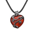 Red Jasper Heart Antique Silver Dragon Gemstone Pendant (32x42mm) for DIY Making Jewelry