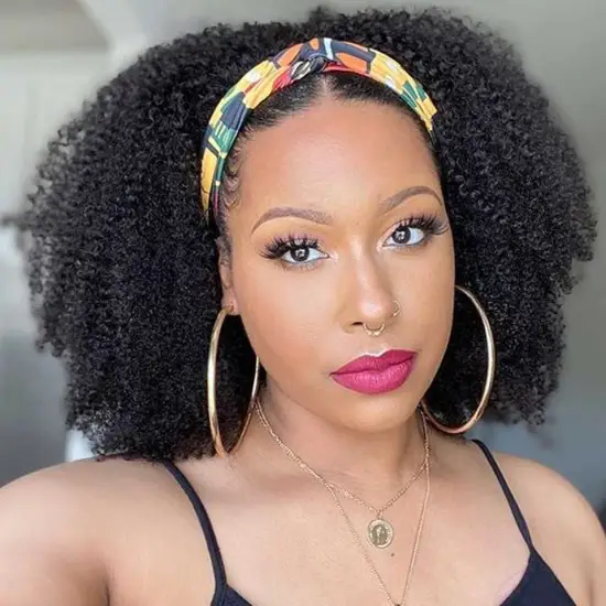 Afro Kinky Curly Virgin Headband Bob Wig Factory Price Human Hair Wigs With Headband Full Machine Remy Brazilian Wig