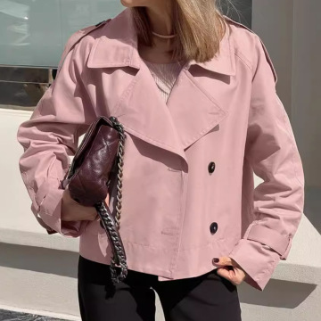 2024 Ρετρό V-neck Διπλό Birted Loose Windbreaker Jacket για τις γυναίκες