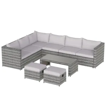 6-Piece Patio Furniture Set: Outdoor Sectional Sofa with Glass Table & Ottomans for Pool & Backyard