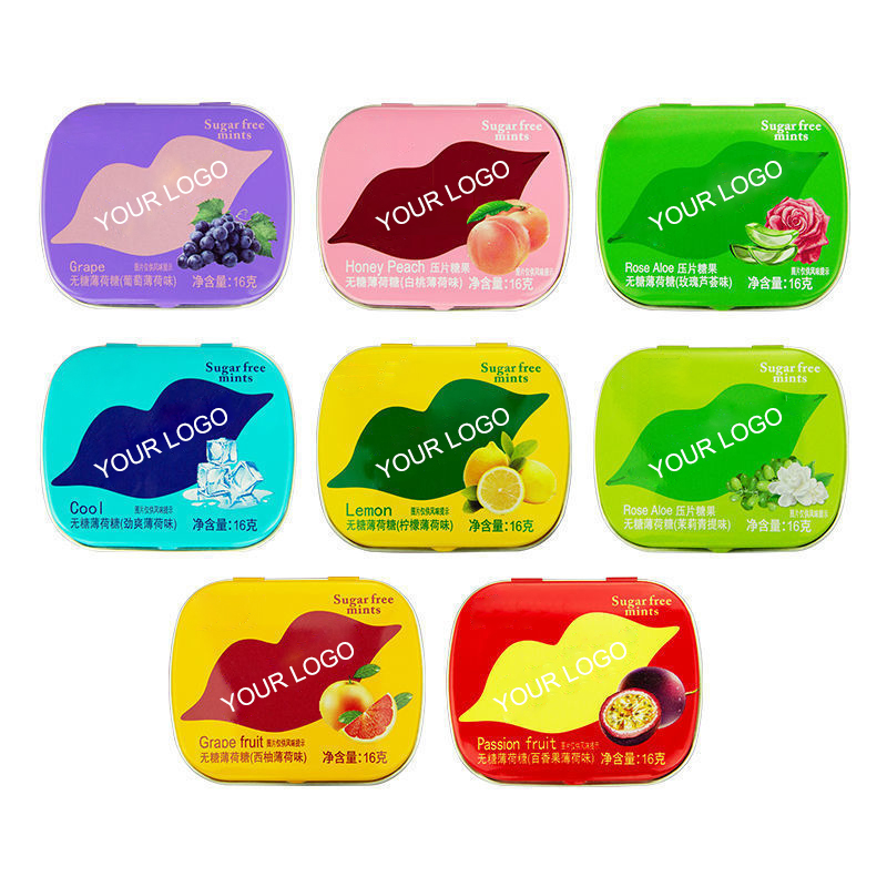 OEM ODM Vegan Custom Fruit Flavor Tin Box Cool Hard Mint Candy Vitamin C Fresh Breath Sugar Free Mints