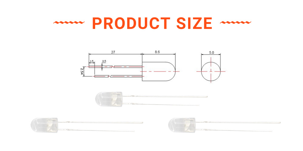 Size of 513ERC62D3L12 5mm Red LED No Edges