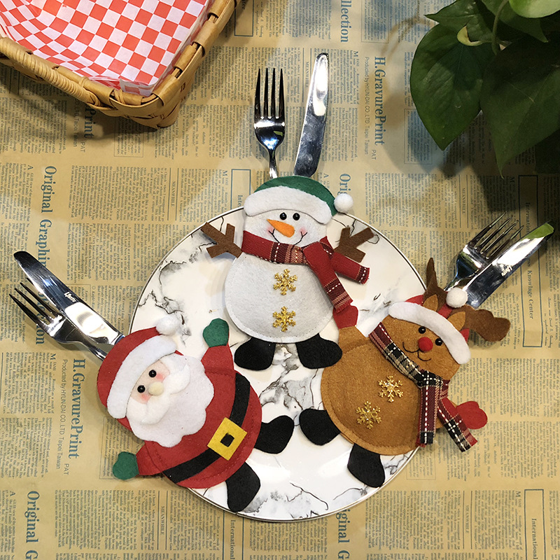 6pcs Christmas Decorations Snowman Kitchen Tableware Holder Bag Party Gift Xmas Ornament Christmas Decorations for Home Table