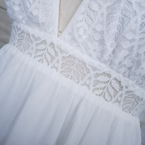 Damen Spitze süßes V -Hals kurzärmeliges Kleid