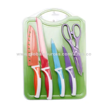 Coating Color Kitchen Knife Set with Scissors Santoku, Paring Knives
