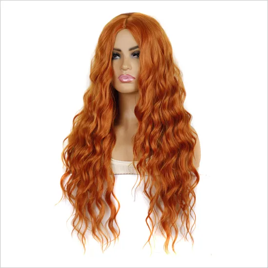 Wholesale price Ginger orange color  Synthetic Hair Wigs With Colorful Body wave  Pre-Plucked Big Factory Stock