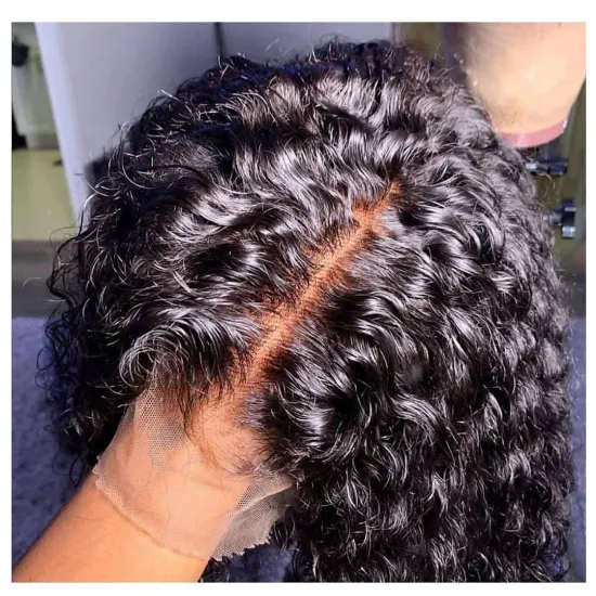 Kinky Curly Cuticle Aligned Virgin Human Hair  Natural Lace Wig Bleached Knots Transparent Swiss HD Full Lace Front Closure Wig