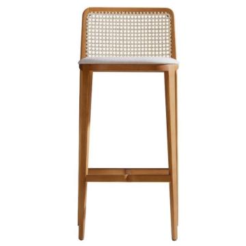 Chinese Solid Ash Wood Bar Chair with Rattan Backrest